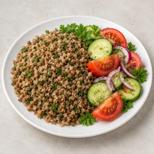 Buckwheat with turkey, broccoli and tomatoes