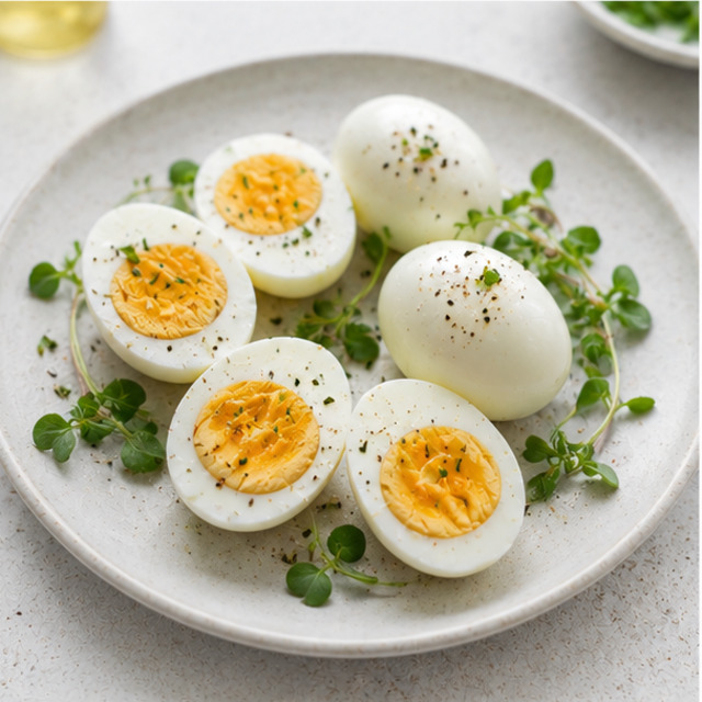 Poached eggs with lentils, avocado and herbs