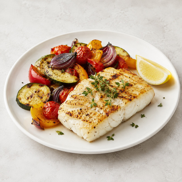 Cod with bulgur and cucumber salad