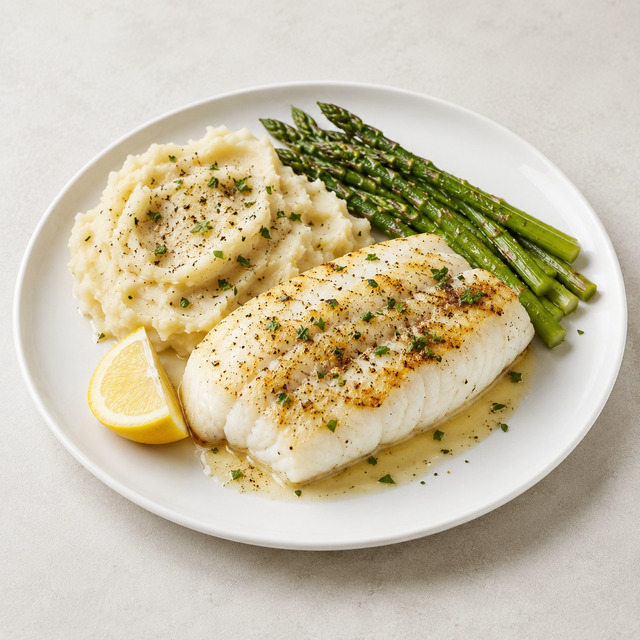 Cod, quinoa, broccoli and lemon sauce