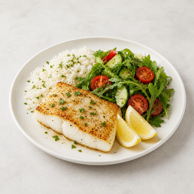 Baked cod with quinoa and broccoli