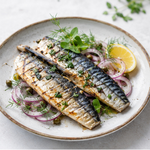 Mackerel with potatoes and salad