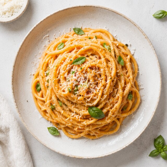 Pasta with tomato sauce, beans and herbs