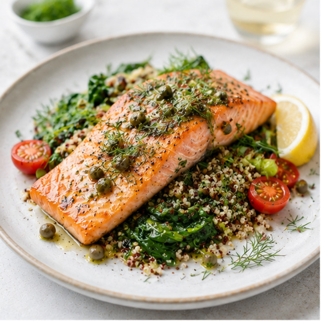 Trout with quinoa and vegetables