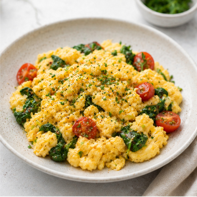 Fried eggs with avocado, herbs and whole grain bread