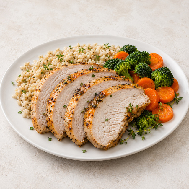 Turkey with buckwheat and vegetable salad