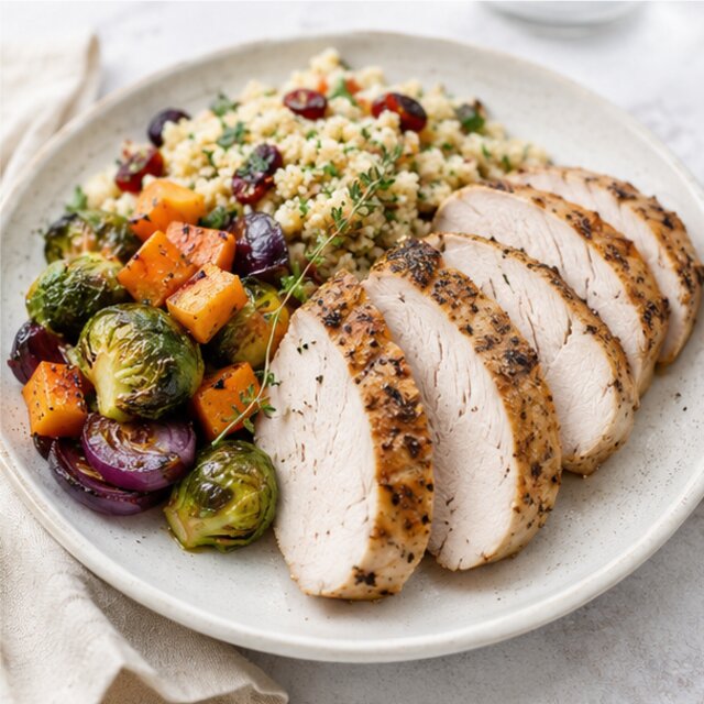Turkey with potato and roasted vegetables
