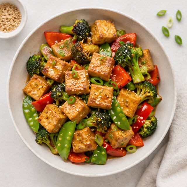 Tofu with vegetables and buckwheat
